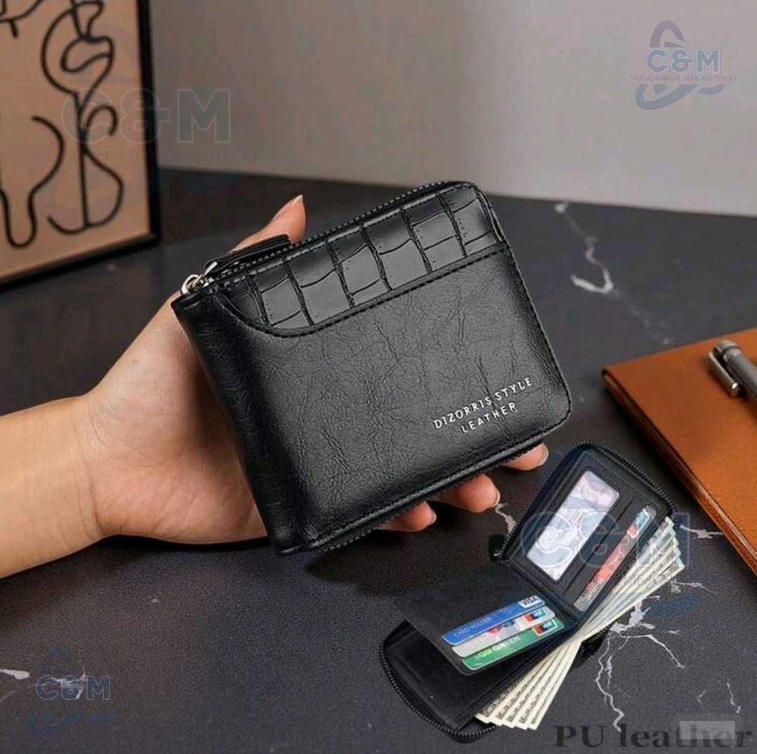 BILLETERA NEGRA DE CUERO PU PARA HOMBRE DIZORRIS STYLE LEATHER M47